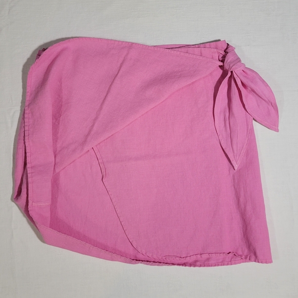 Zara (Women's M-L) Cotton Linen Blend Pink Wrap Mini Skirt with Side Tie - Picture 3 of 8